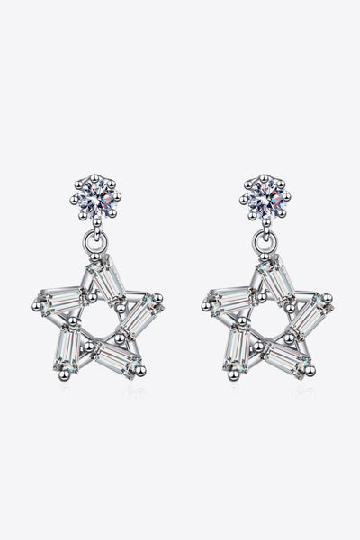 925 Sterling Silver Inlaid Moissanite Star Earrings - earrings at TFC&H Co.