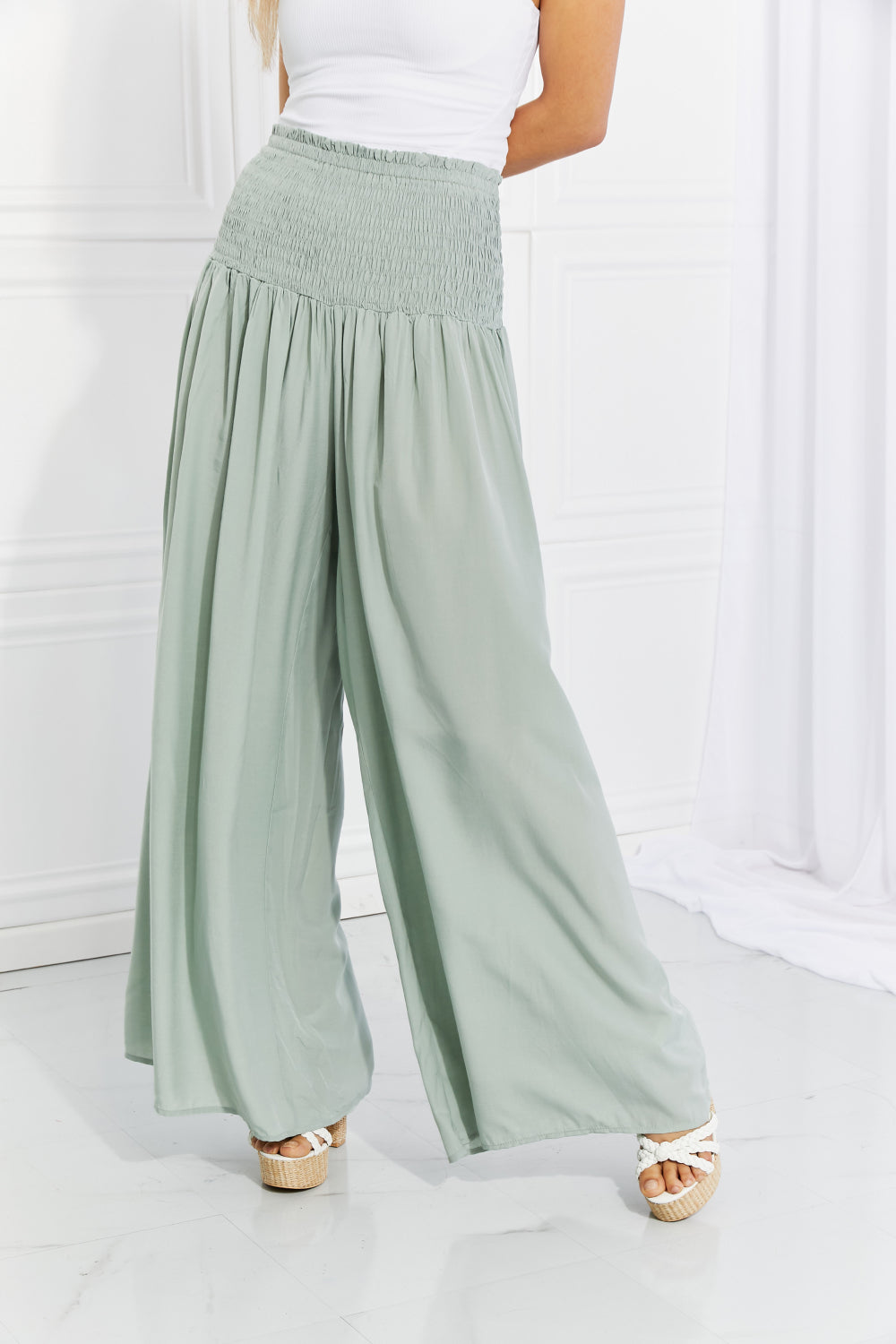 SAGE - HEYSON Full Size Beautiful You Smocked Palazzo Pants - Ships from The US - womens pants at TFC&H Co.