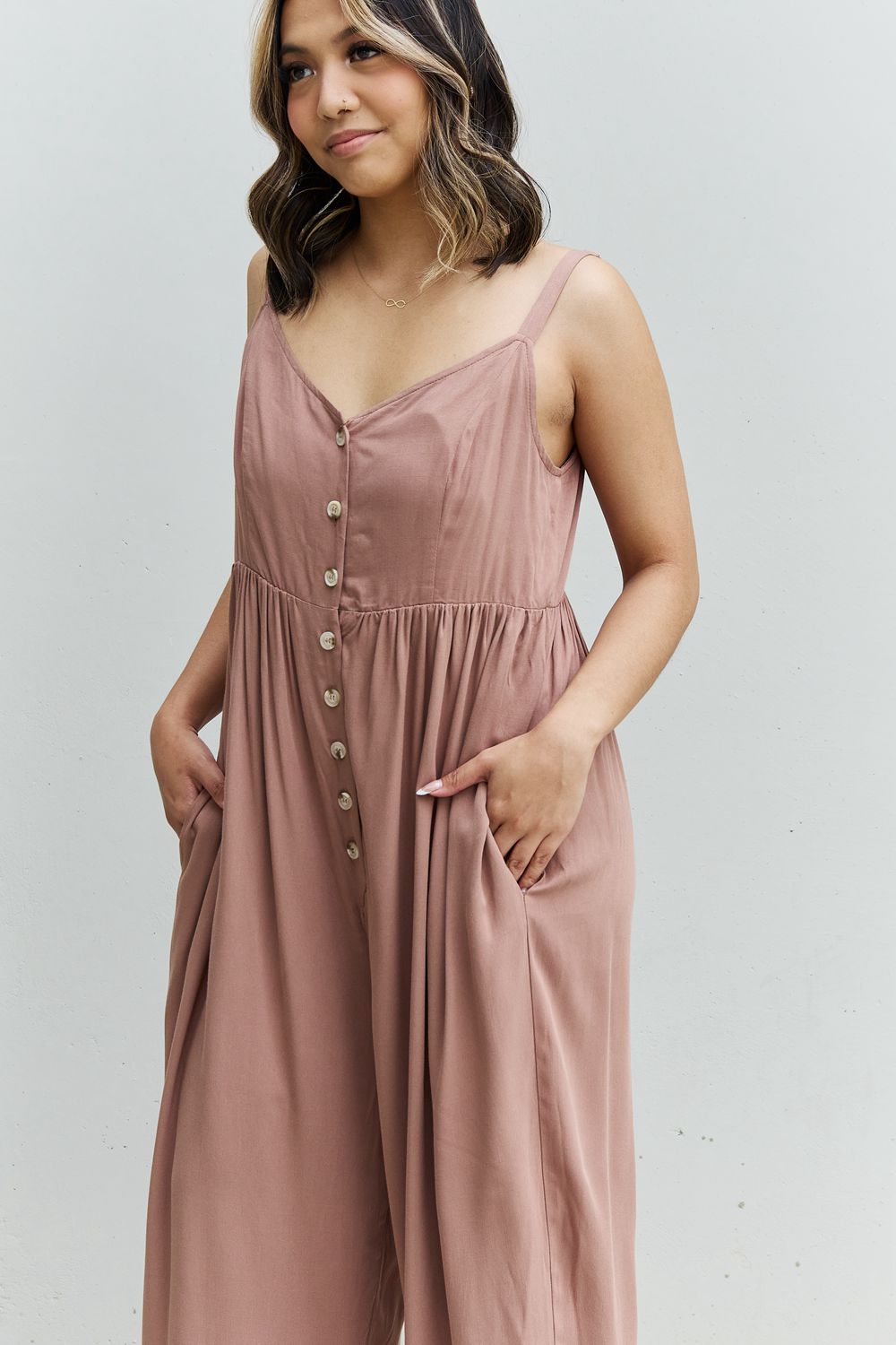 - HEYSON All Day Full Size Wide Leg Button Down Jumpsuit in Mocha - Ships from The USA - womens jumpsuit at TFC&H Co.