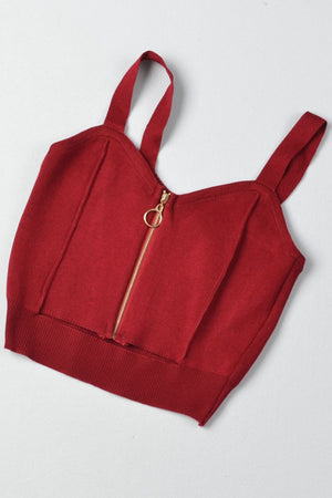 Zip-Up Cutout Sleeveless Knit Top - women's crop top at TFC&H Co.