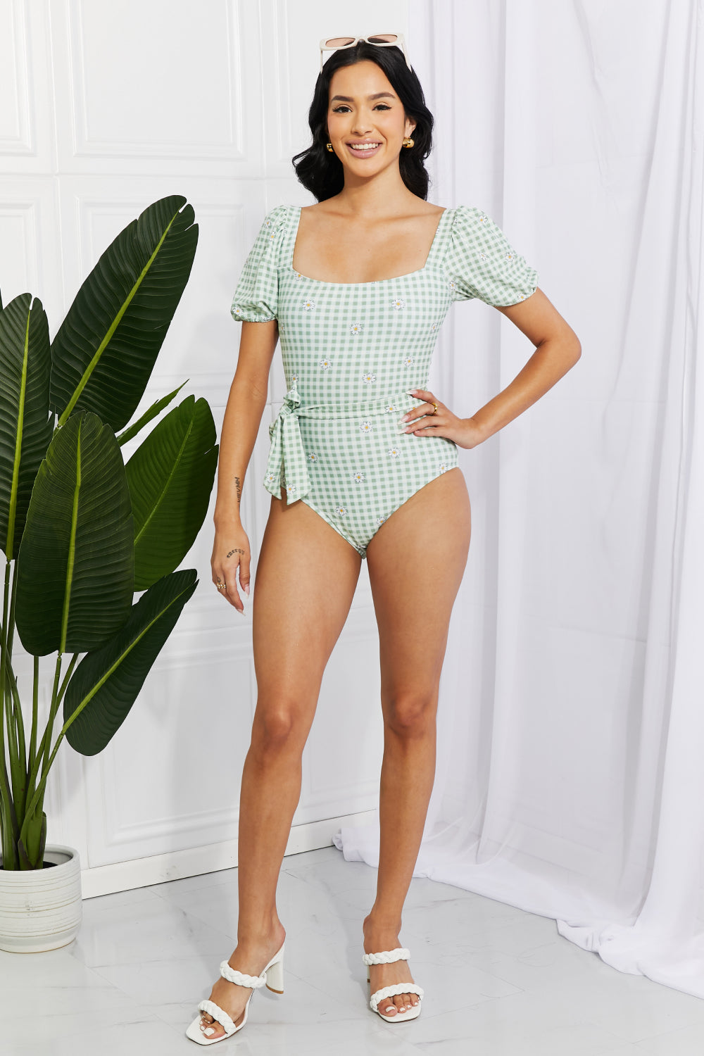 - Marina West Swim Salty Air Puff Sleeve One-Piece in Sage - Ships from The US - womens one piece swimsuit at TFC&H Co.
