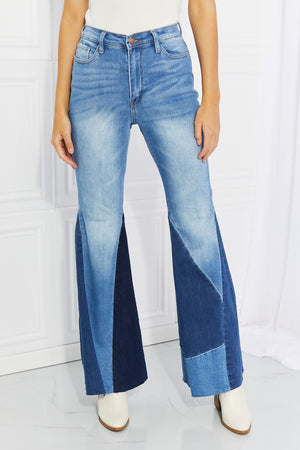 - Vibrant Sienna Full Size Color Block Flare Jeans - Ships from The USA - womens jeans at TFC&H Co.