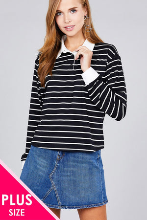 2XL - Ladies fashion Voluptuous (+) plus size long sleeve striped dty brushed shirts - womens shirts at TFC&H Co.