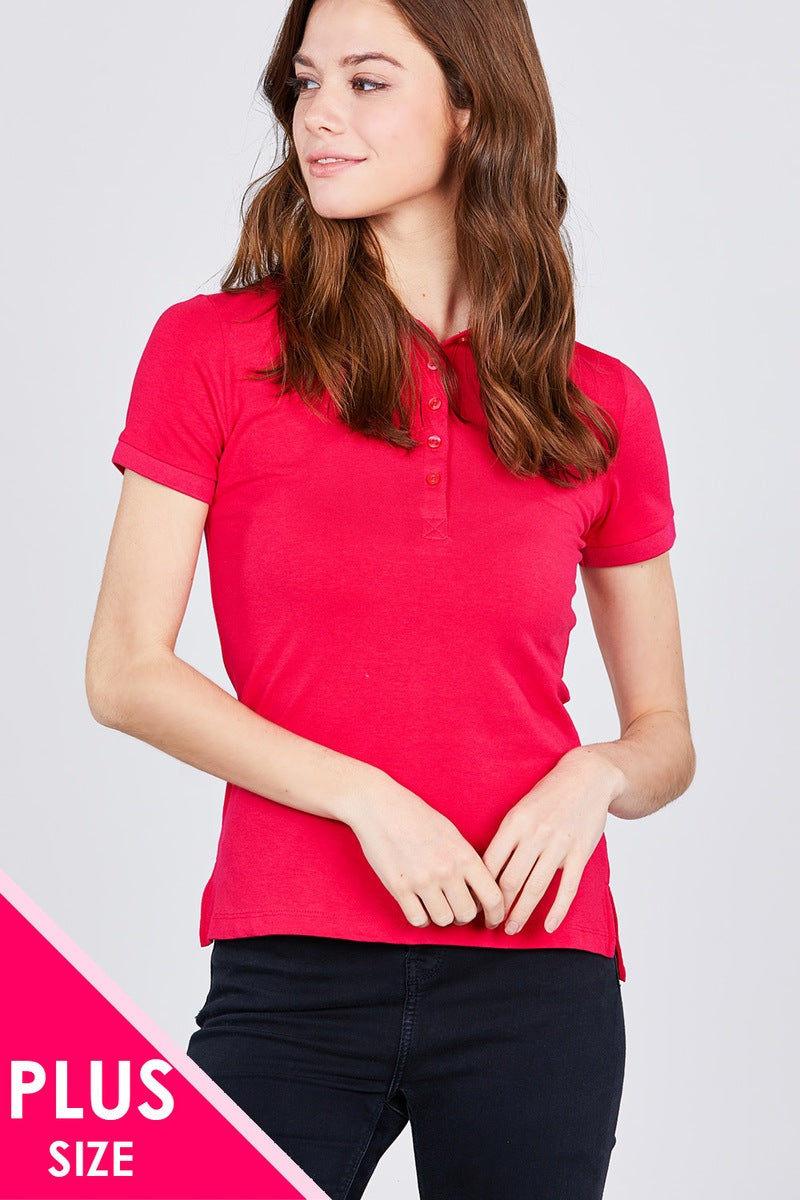 Hot Pink 2XL - Voluptuous (+) Classic Jersey Spandex Polo Top - Womens Polo Shirts at TFC&H Co.