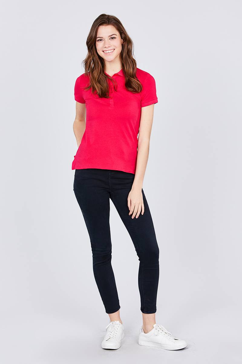 Hot Pink - Voluptuous (+) Classic Jersey Spandex Polo Top - Womens Polo Shirts at TFC&H Co.