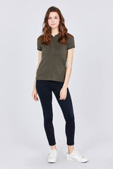 New Olive - Voluptuous (+) Classic Jersey Spandex Polo Top - Womens Polo Shirts at TFC&H Co.