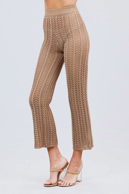 Khaki Flare Long Fishnet Sweater Pants - 2 colors - women's pants at TFC&H Co.