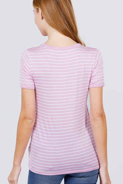 Short Sleeve Crew Neck Stripe Rayon Spandex Ringer Knit Top - 2 colors - women's tee at TFC&H Co.