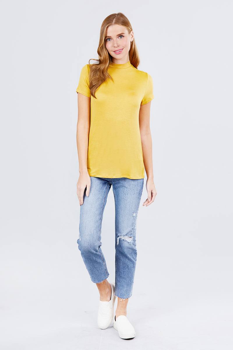 Cream Yellow - Short Sleeve Mock Neck Rayon Spandex Rib Top - 2 colors - womens top at TFC&H Co.
