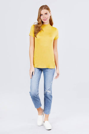 Cream Yellow - Short Sleeve Mock Neck Rayon Spandex Rib Top - 2 colors - womens top at TFC&H Co.