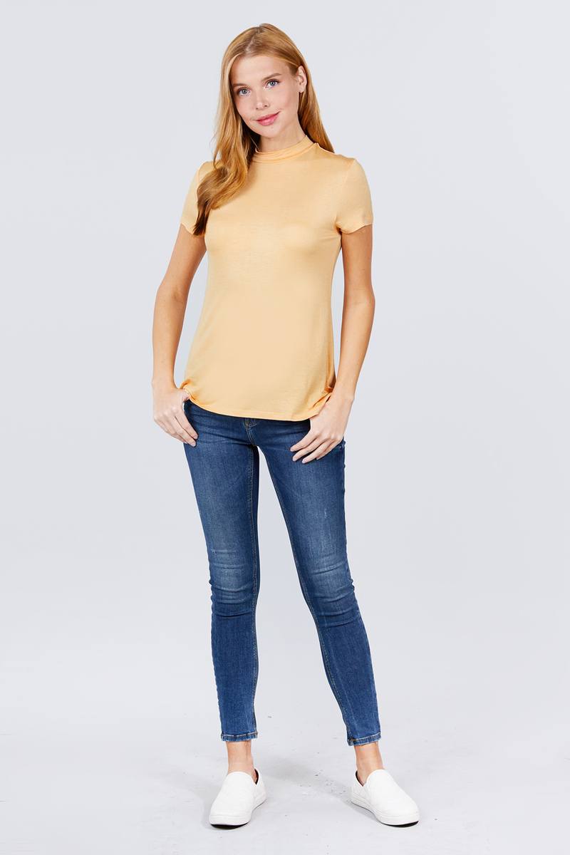 - Short Sleeve Mock Neck Rayon Spandex Rib Top - 2 colors - womens top at TFC&H Co.
