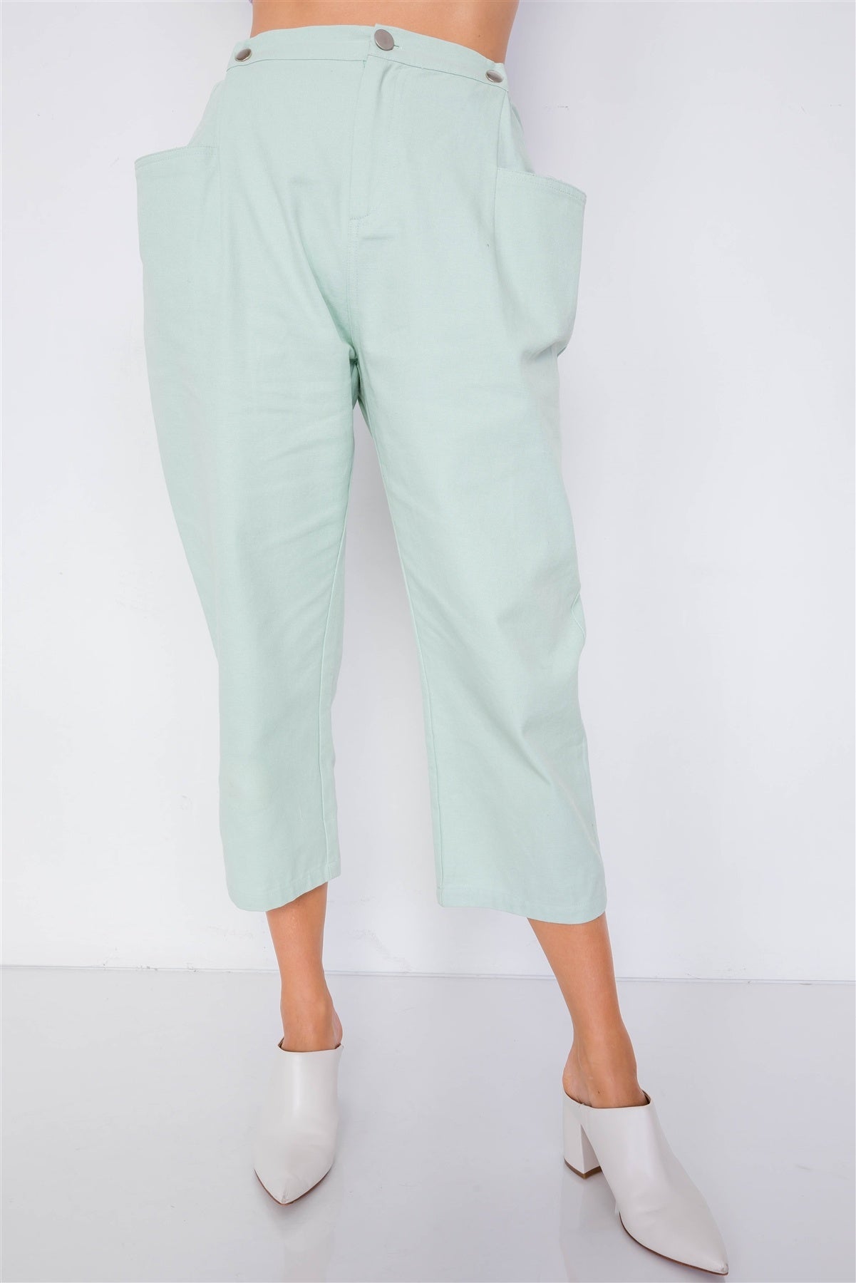 - Pastel Chic Solid Ankle Wide Leg Adjustable Snap Waist Pants - 2 colors - womens pants at TFC&H Co.