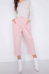 Dusty Rose - Pastel Chic Solid Ankle Wide Leg Adjustable Snap Waist Pants - 2 colors - womens pants at TFC&H Co.