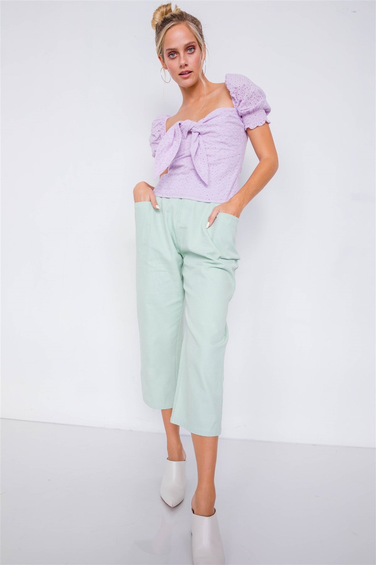 - Pastel Chic Solid Ankle Wide Leg Adjustable Snap Waist Pants - 2 colors - womens pants at TFC&H Co.