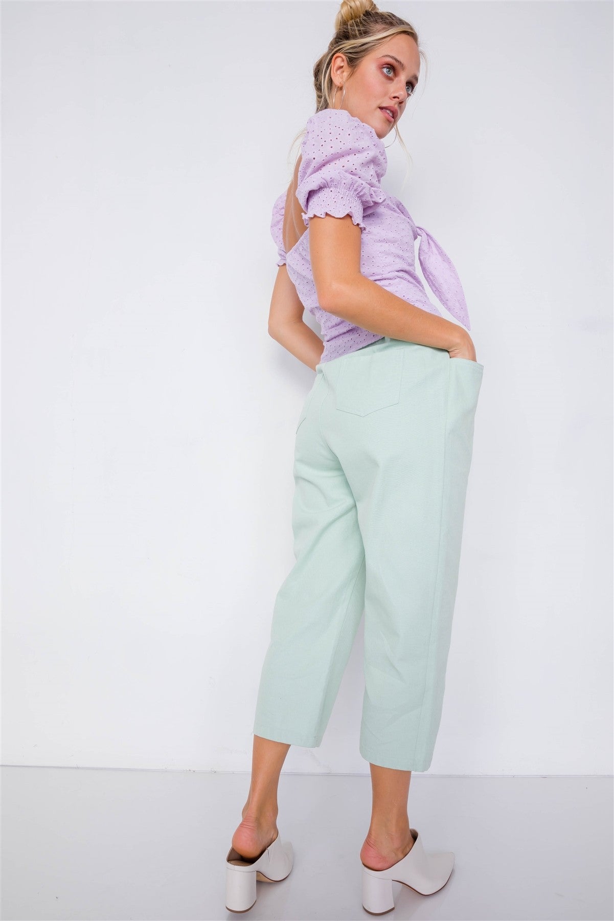 Sage - Pastel Chic Solid Ankle Wide Leg Adjustable Snap Waist Pants - 2 colors - womens pants at TFC&H Co.