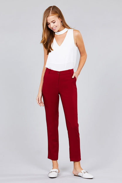 Burgundy Seam Side Pocket Classic Long Pants - 2 colors - women's pants at TFC&H Co.