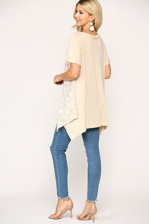 - Star Textured Knit Mixed Tunic Top With Shark Bite Hem - 3 colors - womens shirt at TFC&H Co.