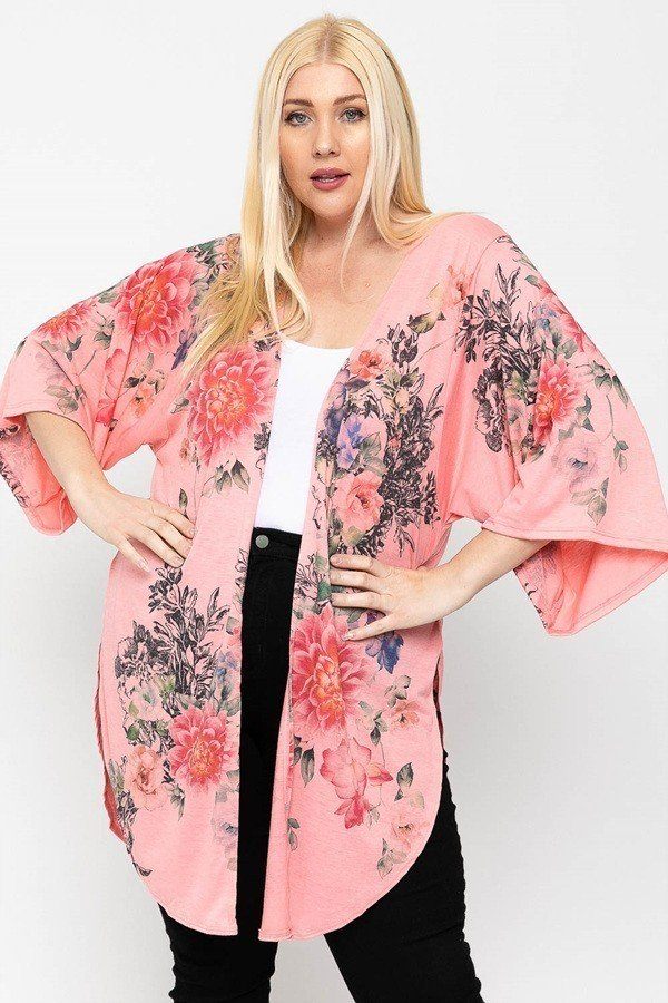 Coral Floral - Floral Print Long Body Cardigan - 2 colors - womens cardigan at TFC&H Co.