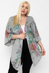 Grey/Floral Floral Print Long Body Cardigan - 2 colors - women's cardigan at TFC&H Co.