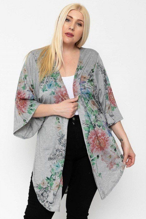 Grey Floral - Floral Print Long Body Cardigan - 2 colors - womens cardigan at TFC&H Co.