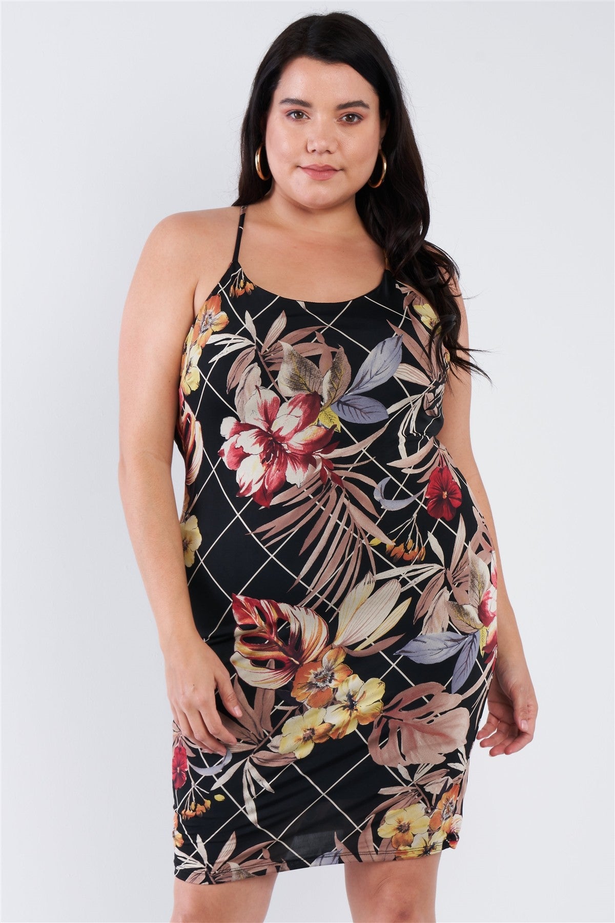 Black Voluptuous (+) Plus Size Criss-cross Open Back Mini Floral Print Dress -2 styles - women's dress at TFC&H Co.