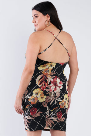 - Voluptuous (+) Plus Size Criss-cross Open Back Mini Floral Print Dress -2 styles - womens dress at TFC&H Co.