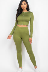 OLIVE BRANCH - Lettuce Edge Crop Top & Leggings Set - Ships from The USA - womens pant set at TFC&H Co.