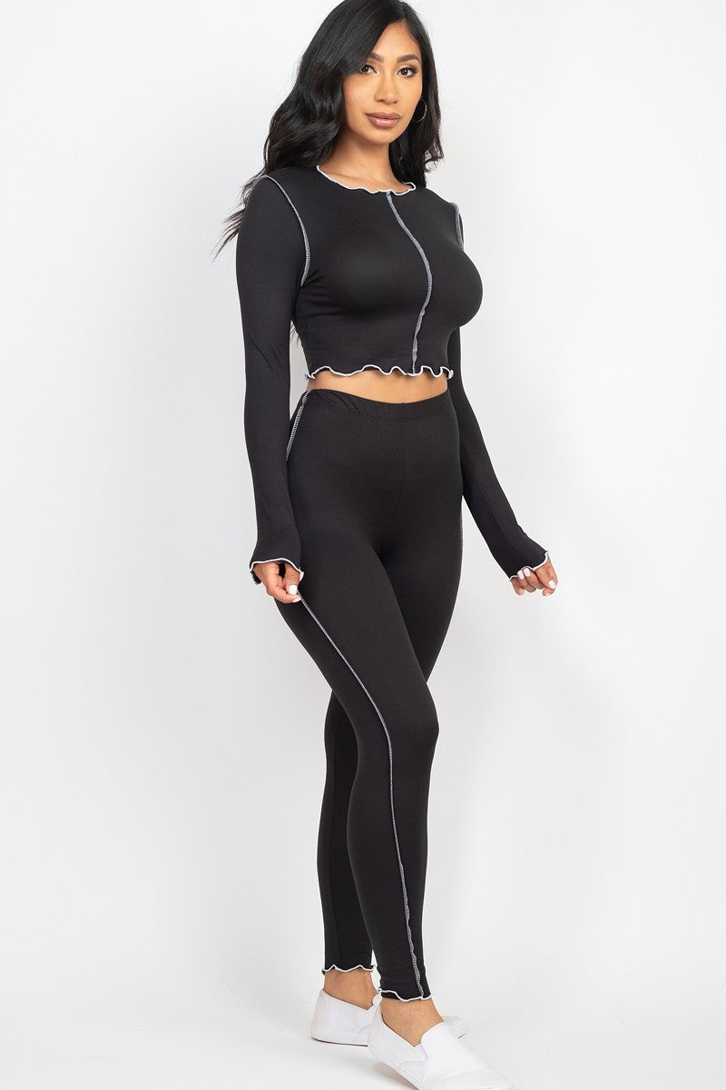 - Lettuce Edge Crop Top & Leggings Set - Ships from The USA - womens pant set at TFC&H Co.