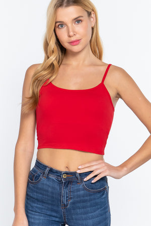 BOLD RED Round Neck W/removable Bra Cup Cotton Spandex Bra Top - 17 colors - Ships from The USA - women's tank top at TFC&H Co.