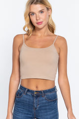 COCONUT TAUPE - Round Neck W/removable Bra Cup Cotton Spandex Bra Top - 17 colors - Ships from The USA - womens tank top at TFC&H Co.