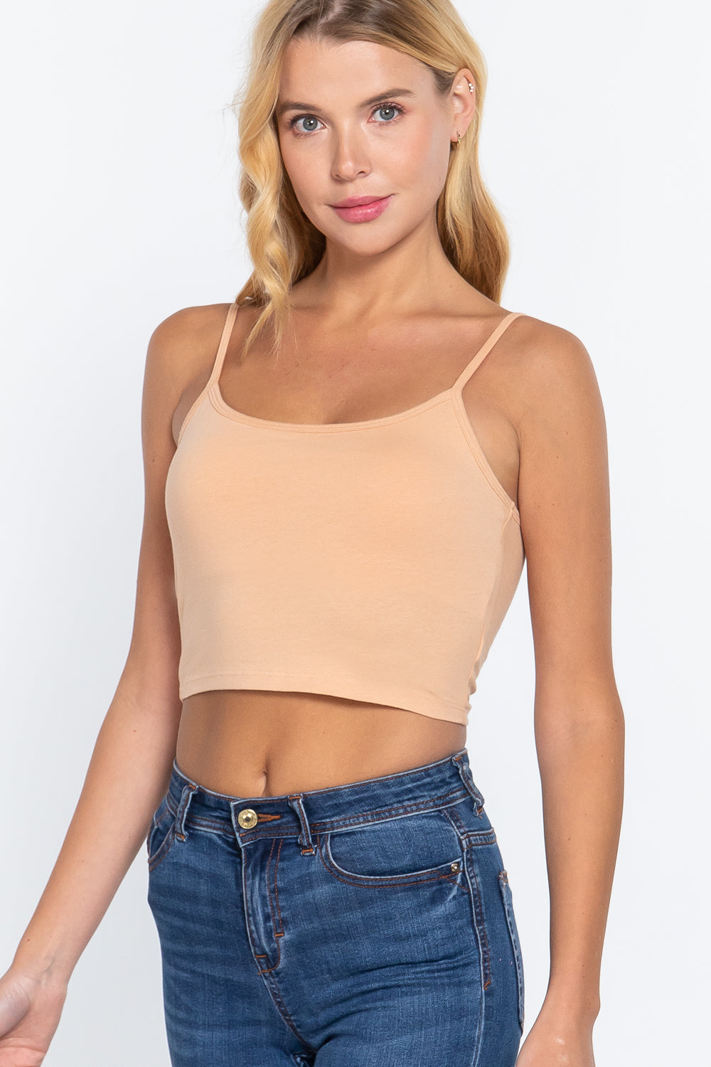 - Round Neck W/removable Bra Cup Cotton Spandex Bra Top - 17 colors - Ships from The USA - womens tank top at TFC&H Co.