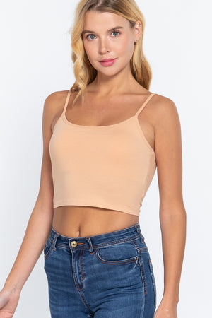 - Round Neck W/removable Bra Cup Cotton Spandex Bra Top - 17 colors - Ships from The USA - womens tank top at TFC&H Co.