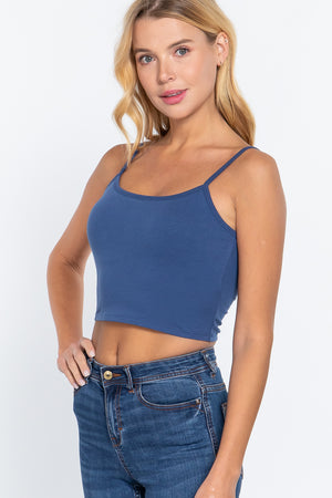 Round Neck W/removable Bra Cup Cotton Spandex Bra Top - 17 colors - Ships from The USA - women's tank top at TFC&H Co.