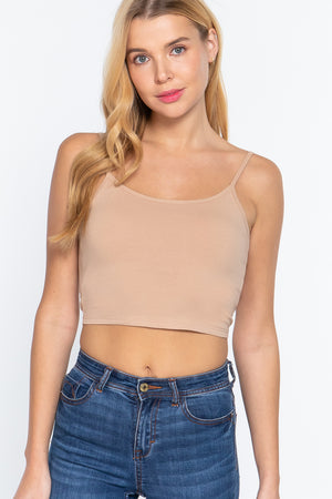 GOLDEN PEACH Round Neck W/removable Bra Cup Cotton Spandex Bra Top - 17 colors - Ships from The USA - women's tank top at TFC&H Co.