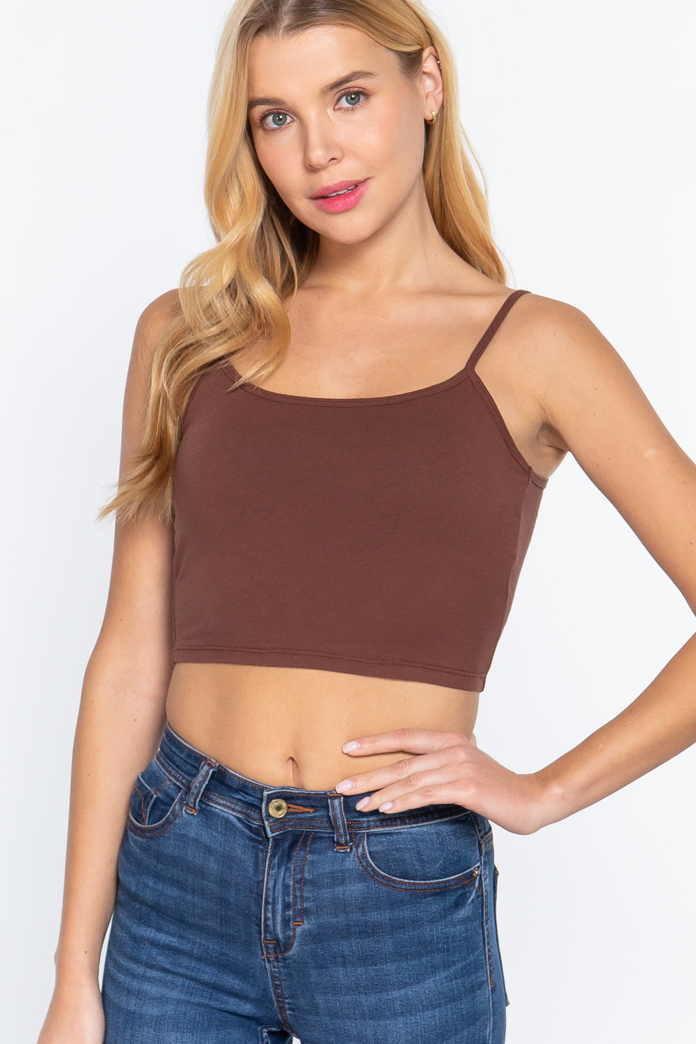 SEPIA Round Neck W/removable Bra Cup Cotton Spandex Bra Top - 17 colors - Ships from The USA - women's tank top at TFC&H Co.