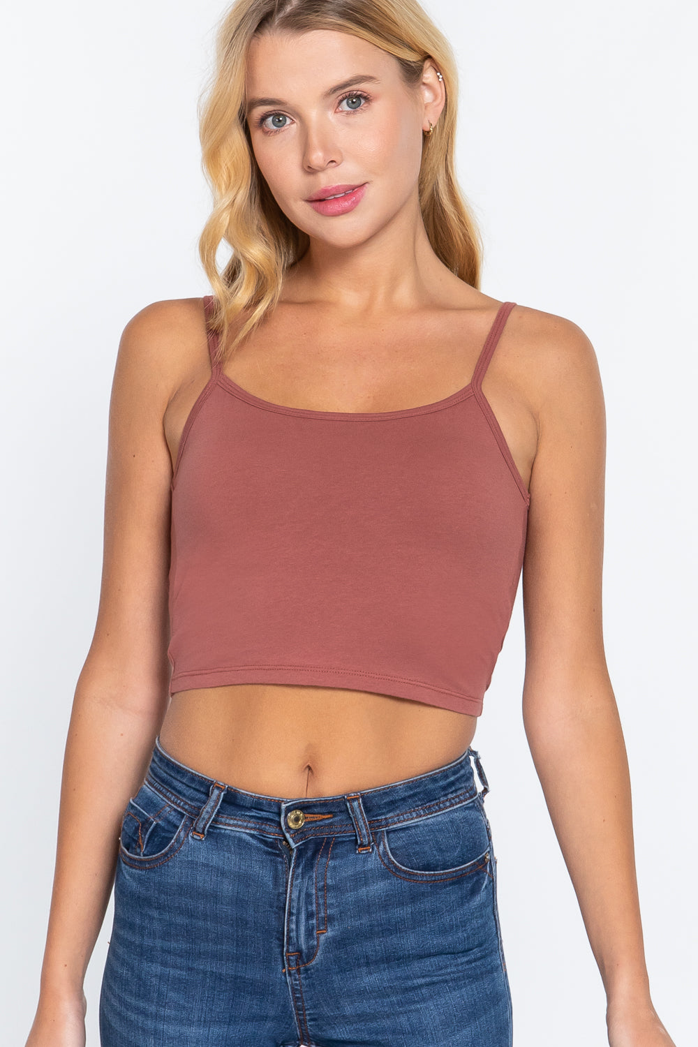 TERRACOTTA - Round Neck W/removable Bra Cup Cotton Spandex Bra Top - 17 colors - Ships from The USA - womens tank top at TFC&H Co.