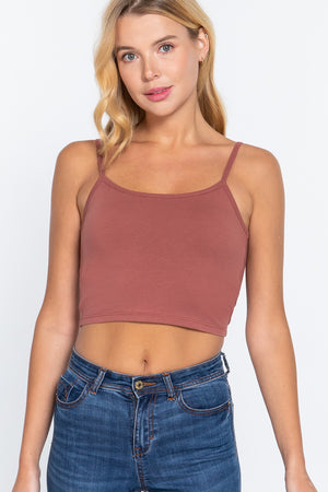 TERRACOTTA Round Neck W/removable Bra Cup Cotton Spandex Bra Top - 17 colors - Ships from The USA - women's tank top at TFC&H Co.