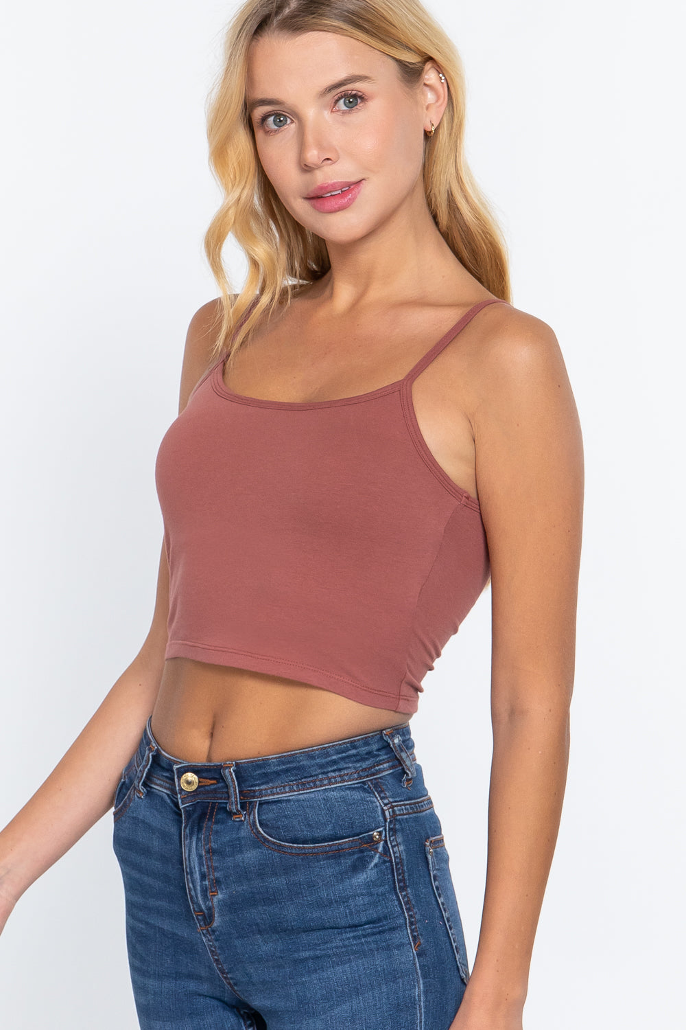 - Round Neck W/removable Bra Cup Cotton Spandex Bra Top - 17 colors - Ships from The USA - womens tank top at TFC&H Co.