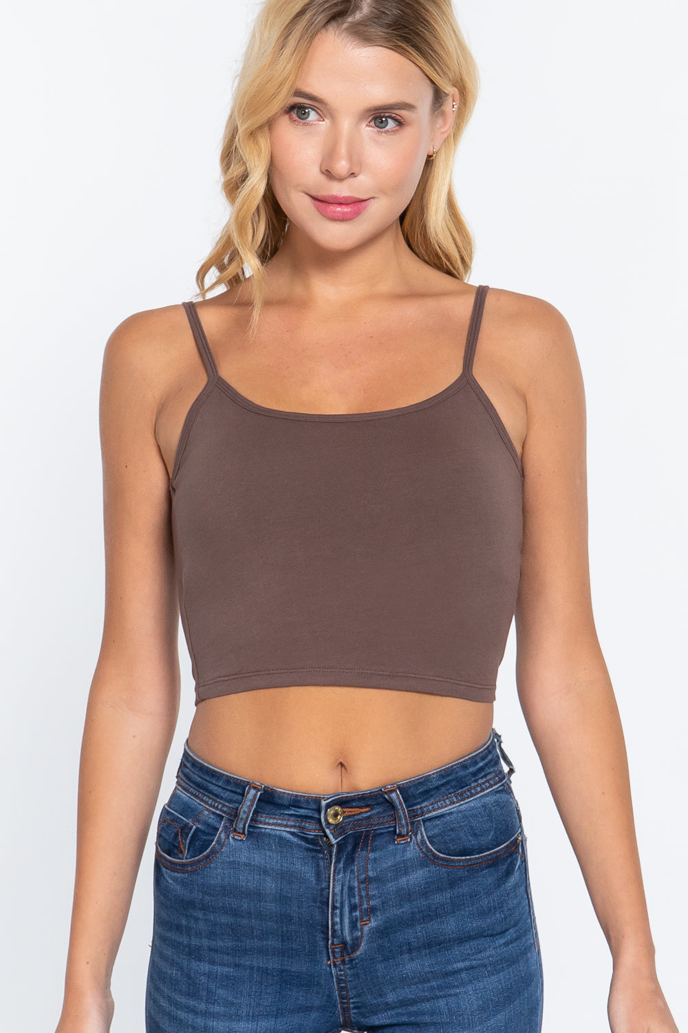 Round Neck W/removable Bra Cup Cotton Spandex Bra Top - 17 colors - Ships from The USA - women's tank top at TFC&H Co.