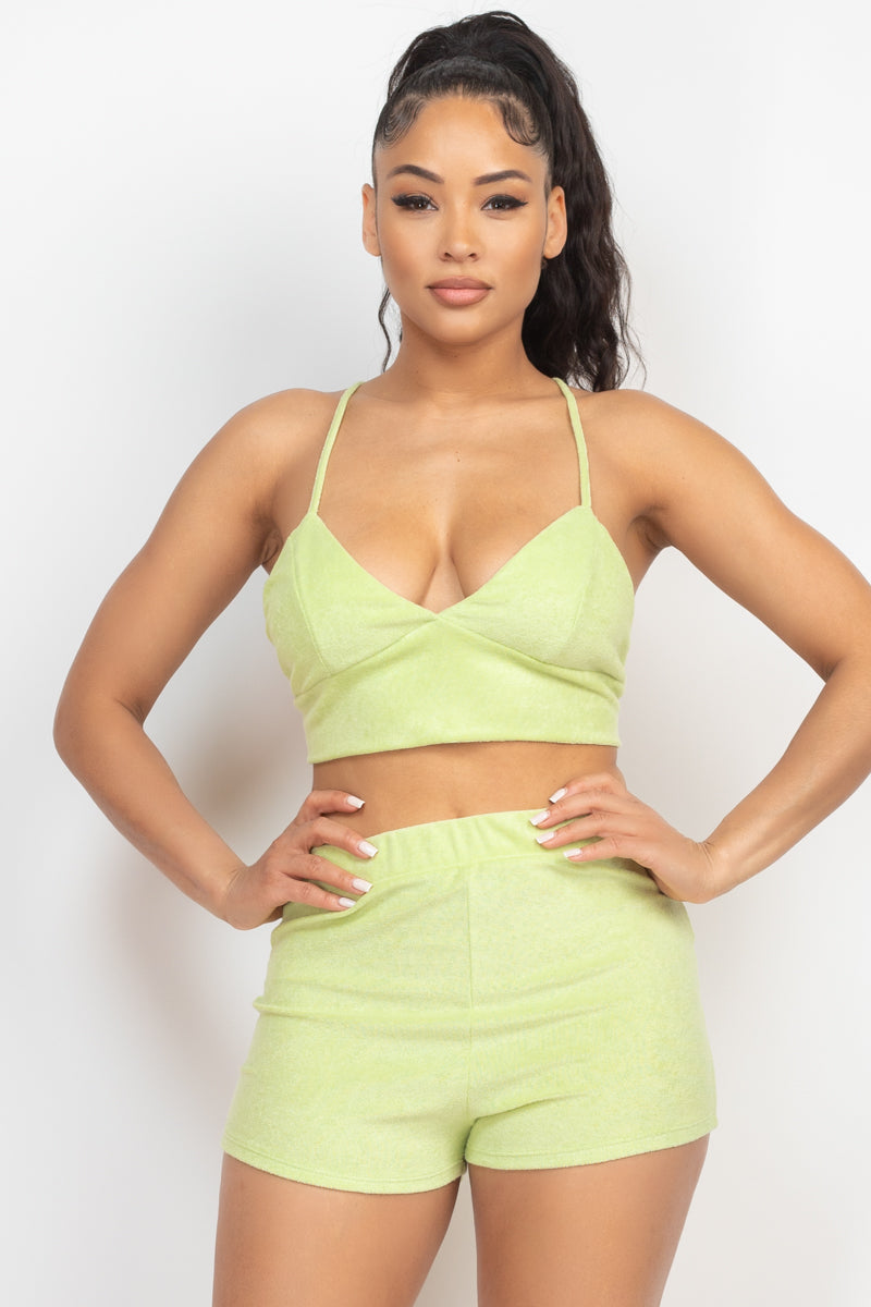LIME - Terry Towel Bralette Top & Mini Shorts Set - 7 colors - Ships from The USA - womens short set at TFC&H Co.