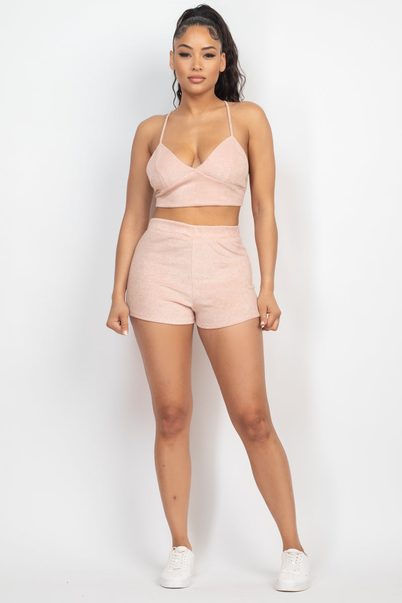 TAN - Terry Towel Bralette Top & Mini Shorts Set - 7 colors - Ships from The USA - womens short set at TFC&H Co.