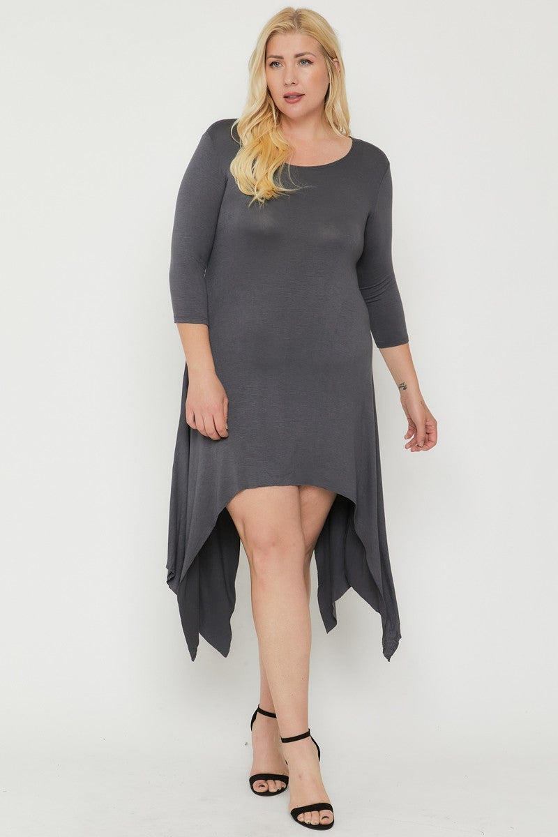 GREY Voluptuous (+) Plus Asymmetrical Raw Edge Hem Solid Dress - 3 colors - Ships from The USA - women's dress at TFC&H Co.