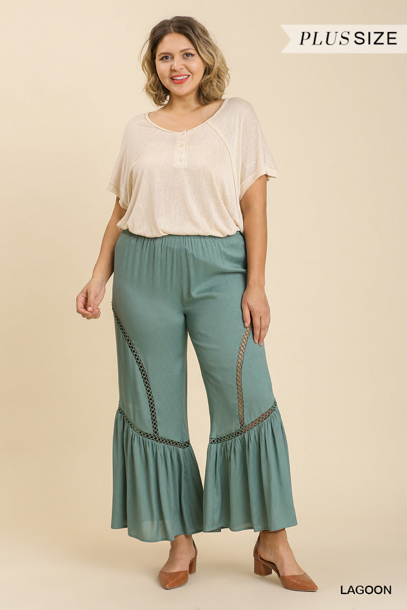 LAGOON - Voluptuous (+) Plus Size Wide Leg Elastic Waist Lace Tape Pants - 2 colors - Ships from The USA - womens pants at TFC&H Co.