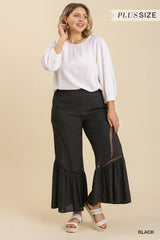 BLACK - Voluptuous (+) Plus Size Wide Leg Elastic Waist Lace Tape Pants - 2 colors - Ships from The USA - womens pants at TFC&H Co.