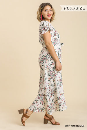 - Floral Print Wrapped Short Ruffle Sleeve Maxi Dress With No Lining Voluptuous (+) Plus Size - Ships from The USA - womens dress at TFC&H Co.