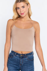 KHAKI Elastic Strap Two Ply Dty Brushed Knit Cami Top - Ships from The USA - women's cami at TFC&H Co.