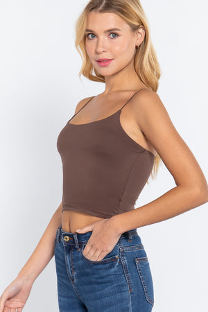 WOOD BROWN Elastic Strap Two Ply Dty Brushed Knit Cami Top - Ships from The USA - women's cami at TFC&H Co.