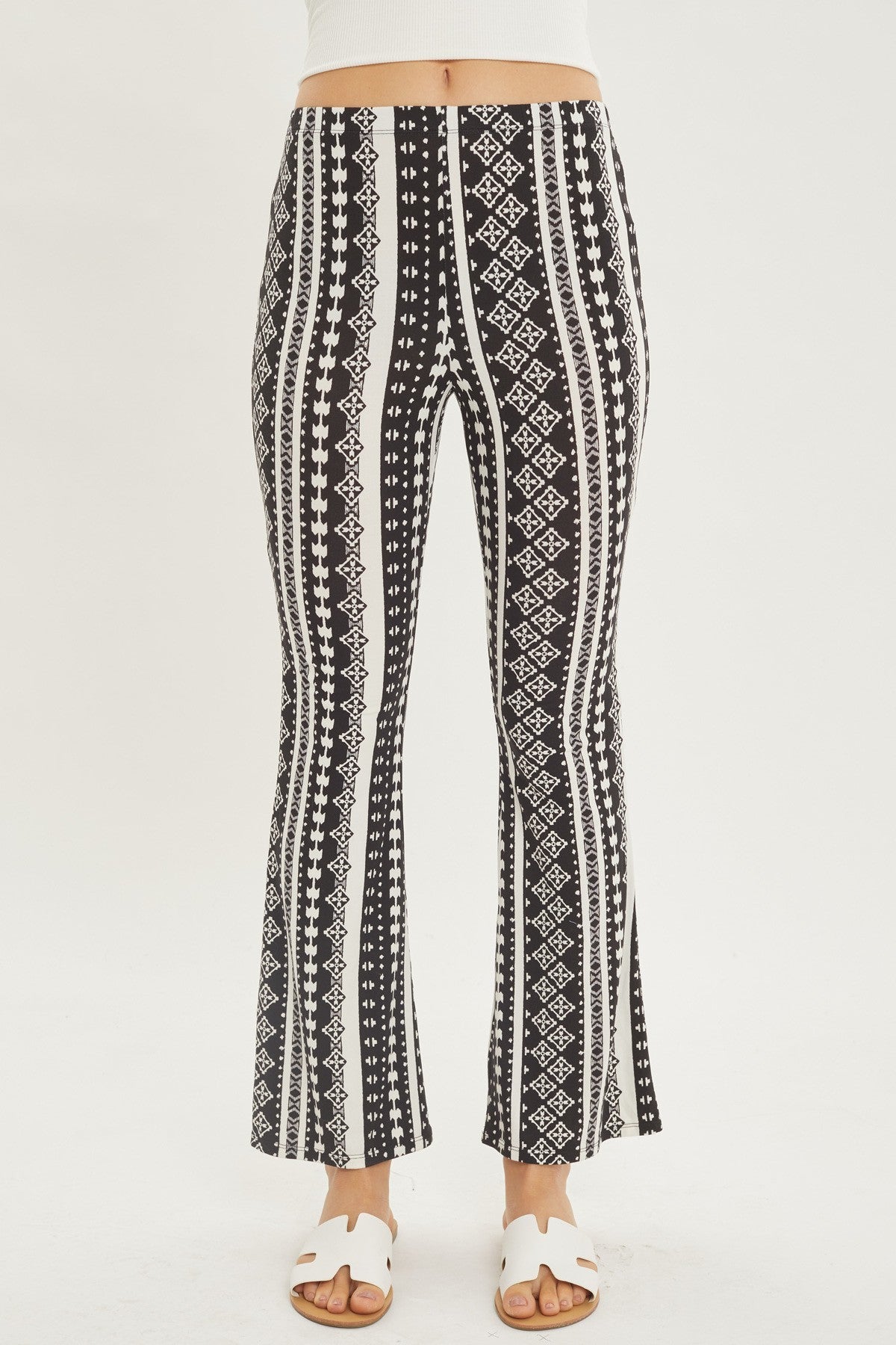 L - Knit Print Long Flare Pants - Ships from The USA - womens pants at TFC&H Co.