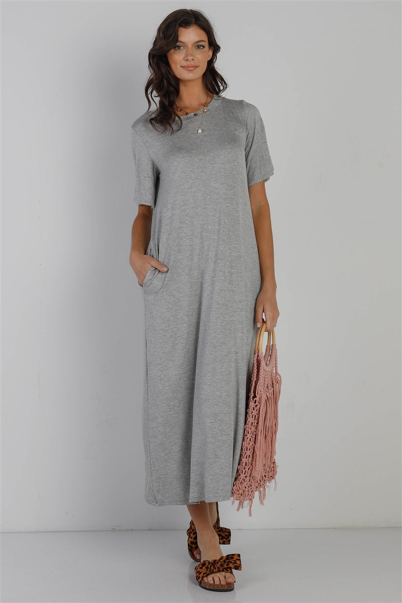 Heather Grey Short Sleeve Midi Dress - women's dress at TFC&H Co.