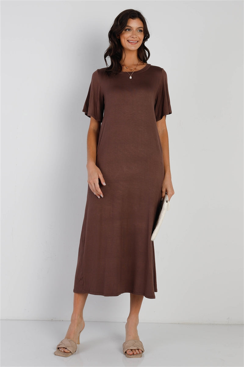 Mocha Short Sleeve Midi Dress - women's dress at TFC&H Co.